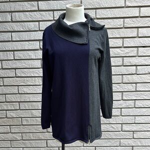 Cleo Gray and Blue Cowl Neck Sweater with Zipper Detail Sz Medium Petite